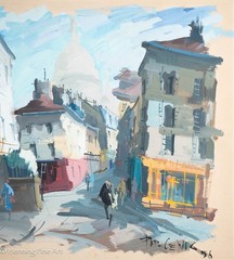 Stunning Mid Century Impressionist Painting Rue Norvins Paris, France Signed 56′