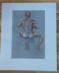 CHUCK GIBBON ALBUQUERQUE N.M. SEATED MAN DRAWING ON PAPER 24″ X 20″ 2007
