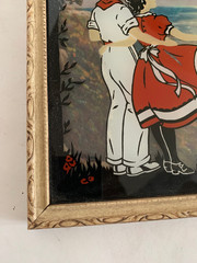 VTG Couple Reverse Glass Painting Framed Wall Hanging Retro Decor Advertising