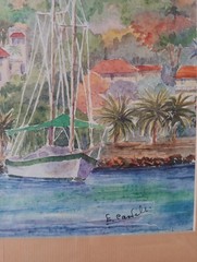 Framed Signed E. Castelli Island Seascape Watercolor Painting 19.5″ x 15″