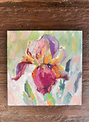 Irises Flowers original Oil painting cardboard 20x20cm, Ukraine painting flowers