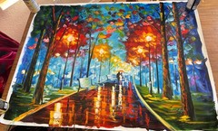 Leonid Afremov Original Oil on Canvas Hand Signed Rain Park Scene 34” X 44”