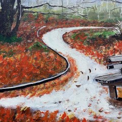 New York City Central Battery Park Bench in Fall Oil Painting OOAK Sign❤️gsc10m6