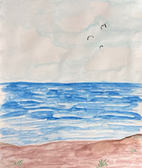 Coastal Beach Ocean 12×9 Watercolor Landscape Fine Art Gallery Paper Signed Blue