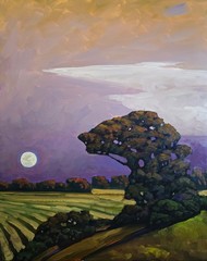 Impressionism Art Large Oil Painting Tuscany Vineyard Moon Museum Artist Hawkins