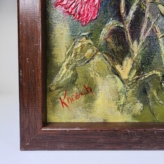 Original Vintage Painting Red Carnations Flowers on Canvas 10 x 13 Signed Korach