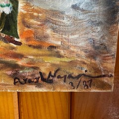 Vintage Original Folk Art Painting River Scene Signed 1987 Canvas