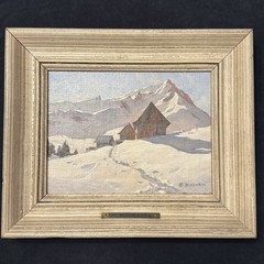 Original Eric Riordon Oil On Panel Snow Scene 8 x 6” Framed