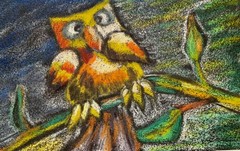 Birds Original Painting 5.5in×9in Owl Bird Portrait Animals Head Fairy Tale
