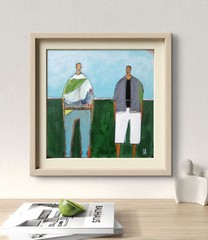 Painting Original Abstract People Portrait Man Men Whimsical 10×10 Art