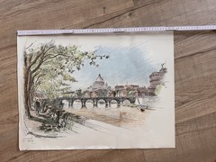 Low Tide Fog Coloured Picture St. Peter’s Basilica Rome Signed 1958