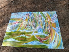 ☆ Psychedelic Folk Art Painting Beach Hawaiian Orchid Flower Canvas Wall Hanging