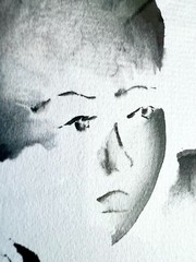 DRUE KATAOKA Original SIGNED Sumi-e TENNIS PLAYER Painting SPORT Drew JAPANESE