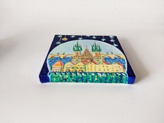 Whimsical Prague Original Oil Painting, Folk Art Cityscape Oil on Canvas 6×6 in