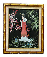 Vintage Signed Original MAU LING Chinese Asian Geisha Girl Framed O/C Painting