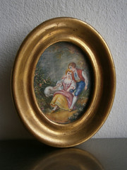 Miniature Painting 18th Century Gilded Wood Decor Boucher Gallant Scenes No. 2