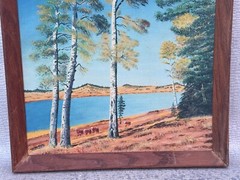 VINATGE MUELLER SIGNED CATTLE OIL PAINTING BIG LAKE WHITE MOUNTAIN ARIZONA 1957
