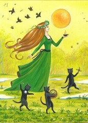 ACEO print of painting Ryta Imbolc Pagan Celtic St Brigid’s Day black cat art