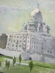 Vintage Watercolor Painting ~ RHODE ISLAND State House ~ 11 7/8″ x 9 3/8″