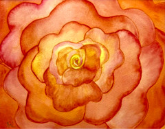 PAINTING WATERCOLOR 11X14 & MAT 16X20 ROSE FLOWER CORAL ORANGE PINK ORIGINAL ART