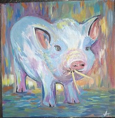 Vibrant Abstract Expressionism Piglet Pop Art 8×8 Wood Canvas