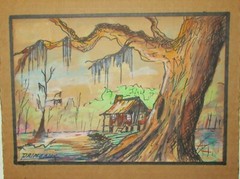 PRIMEAUX (LOUISIANA) SWAMP BAYOU ORIGINAL WATERCOLOR LANDSCAPE PAINTING