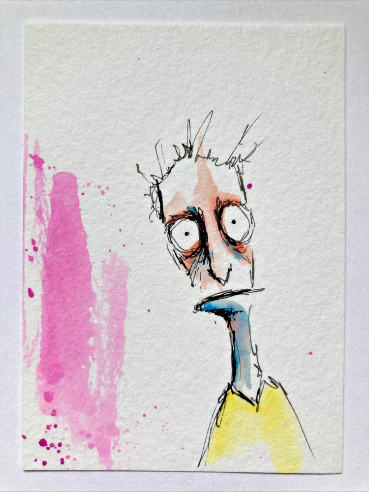 ACEO Original Watercolor Painting Abstract Man ATC Artist Trading Card OOAK