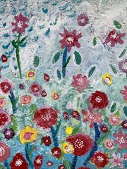Abstract Flower Garden,16”x20”x 1.5” OOAK, Signed, COA, Deep Gallery Wrap