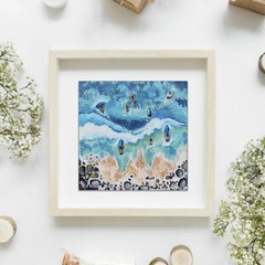 Surfboarder Painting Beach Waves Seascape Original Art Surfer Stones Surfing