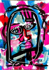 Abstract Face 7×10 on Paper Bold Color Modern Abstract Neo Expressionism