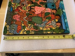 Vintage Weya Zimbabwe Folk Art Painting „Going to the Witch Doctor“ 13″ x 13″