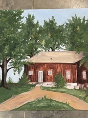 Vintage Painting 24” by 18” Cabin Alabama Folk Outsider 1970’s Signed