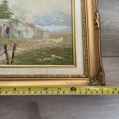 Rural Landscape Homestead Oil Painting on Board Signed Brandt & Framed 12×14”