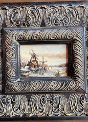 Oil painting winter landscape mill Dutch magnificent frame signed A. Kraus