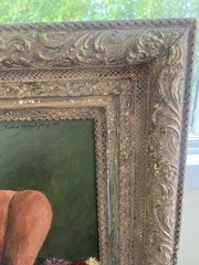 Richard M. Gibney 1955 Signed Oil Portrait Woman Antique Gilt Frame 37×31