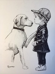 Original Ink Sketch, 9×12 Inches, A Boy And His Dog