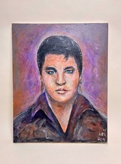 Outsider Art Elvis Presley Oil Painting Kitsch Folk Portrait Signed Art Boy