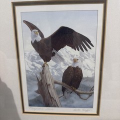 Luke Raffin Majestic Pair 13-1/2×11 Vintage Framed Bald Eagle Signed Print