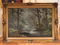 Deep In The Forest Ornate Wood Framed Oil Painting By De Ong 43″ x 31″