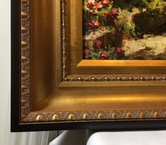 Original Sign Oil Painting On Canvas Wall Art Wood Carved Gold Frame 32”.5×28.5”