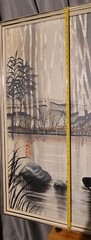 VTG Chinese Women Washing, Bamboo Oil On Canvas Framed Painting Signed 38″ x 46″