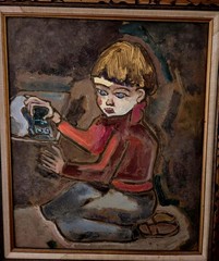 STERLING STRAUSER „Boy Playing With Toy“ Large Oil Painting on Board 28″x32″