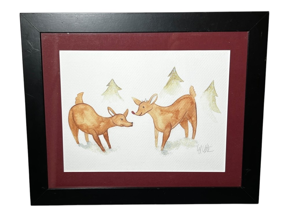 Watercolor Reindeer Framed Signed Erik Christenson Excel Used Cond. 11.5”L 9.5”W