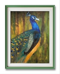 Original Beautiful Peacock Painting Oil In Canvas 16×20 Inches Unframed