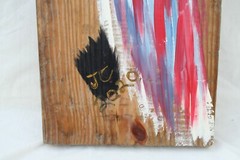 CRYING LIBERTY on SALVAGED WOOD Jr CHARLIE FAST OUTSIDER POLITICAL FOLK POP ART