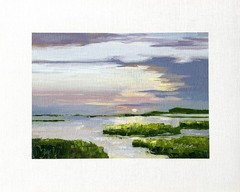 8×10 Original Oil Seascape Painting Marsh Sunset Clouds Lowcountry Art Signed