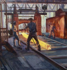 Oscar Detering 1872 – Düsseldorf / work on the blacksmith roller / industrial painting