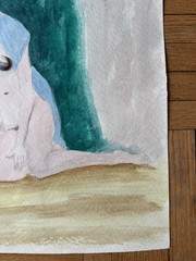 Contemporary Watercolor Painting Woman Peter Feldman 15×20 1980s