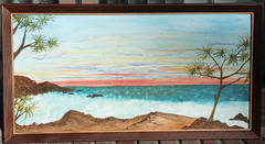 Vintage Minimalist Oil painting „Pacific Sunset“ by Geraldine Bowen Studio