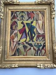 MID CENTURY PAINTING PEOPLE HORSE CUBIST CUBISM MODERNISM ANTIQUE 1940’S OIL